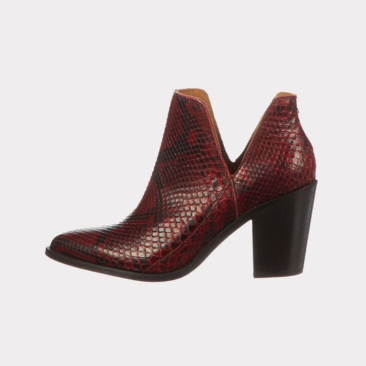 Women__ Short Black & Red Python Pattern Block High Heel Boots