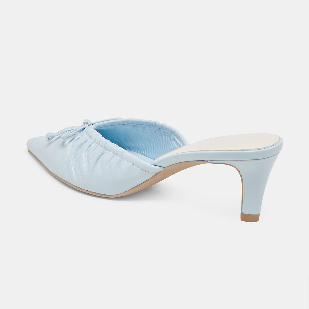 Women's Light Blue Pointed Toe Bow Decor Elegant Mule Heels