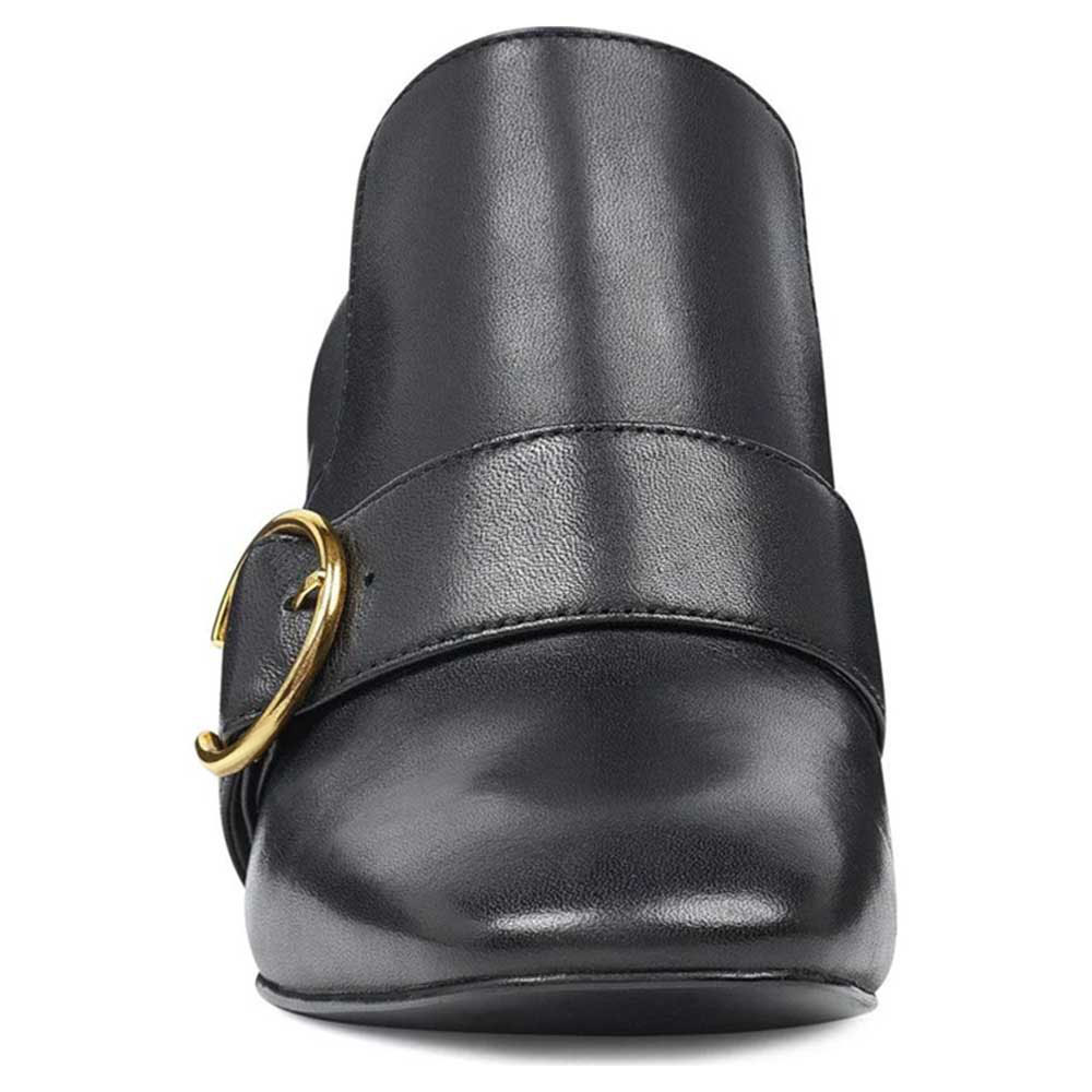 Black Slip On Square Toe Block Heel Women's Loafers with Buckle