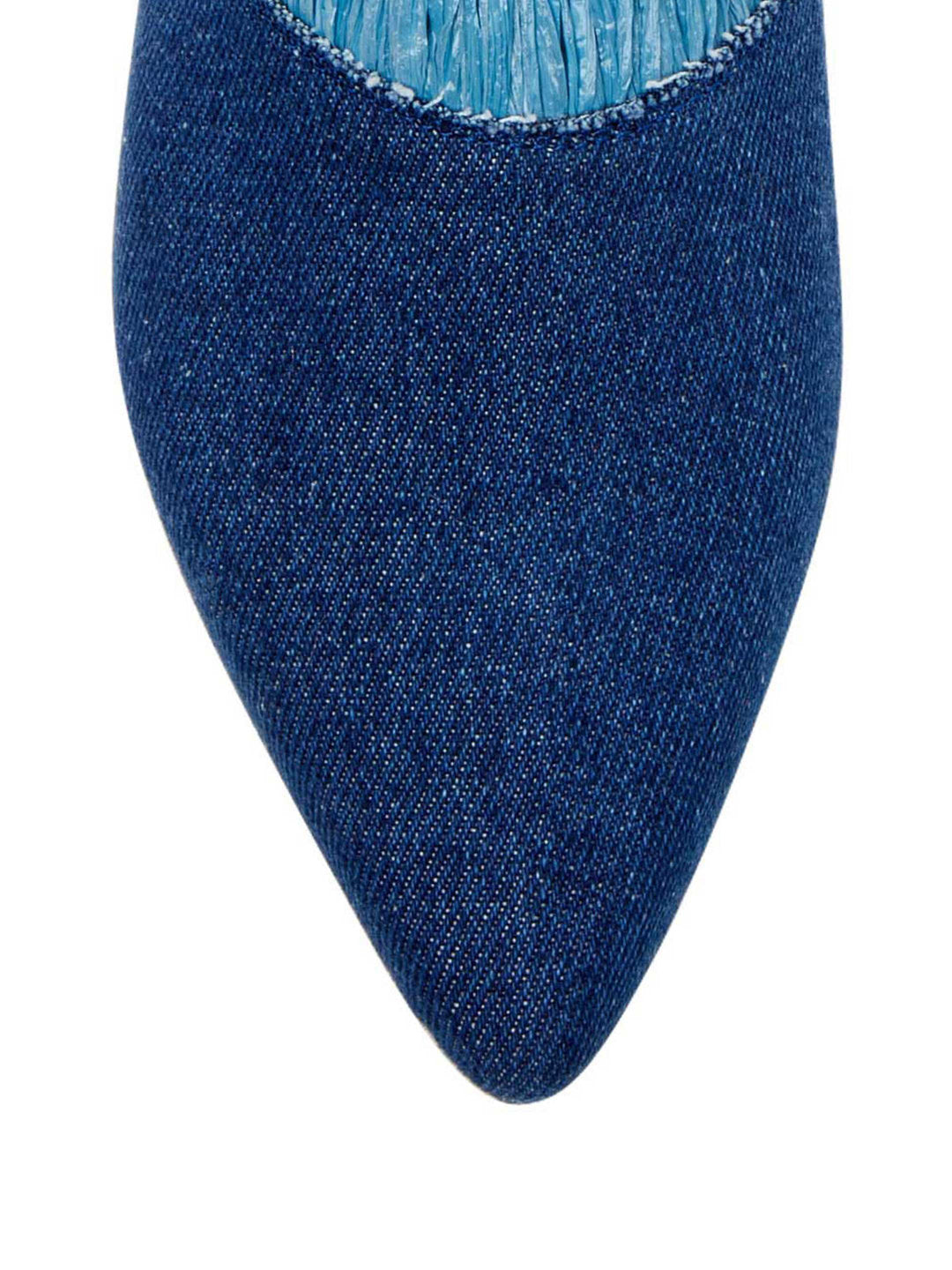 Women's Blue Denim Fringe Pointed Toe Flat Mules