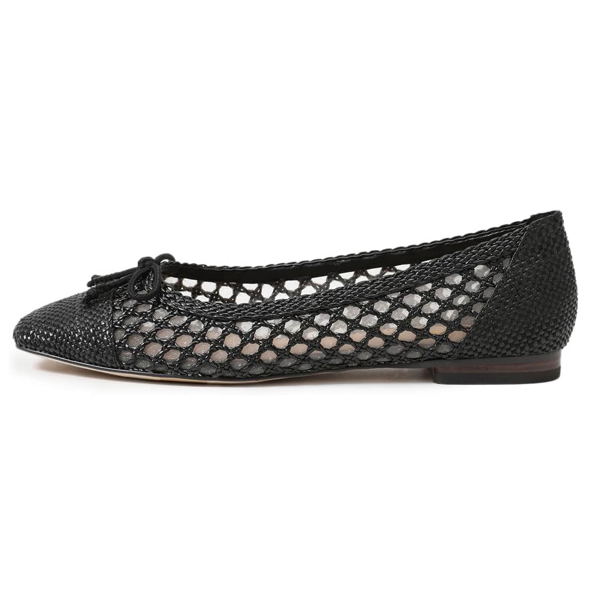 Chic Black Woven Square Toe Hollow Out Ballet Flats with Bow