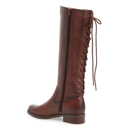 Brown Round Toe Back Lace-Up Vintage Knee High Boots for Women