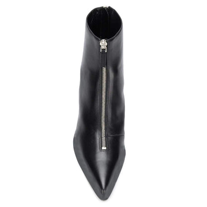 Black Vegan Leather Closed Toe Stiletto Heel Ankle Boots