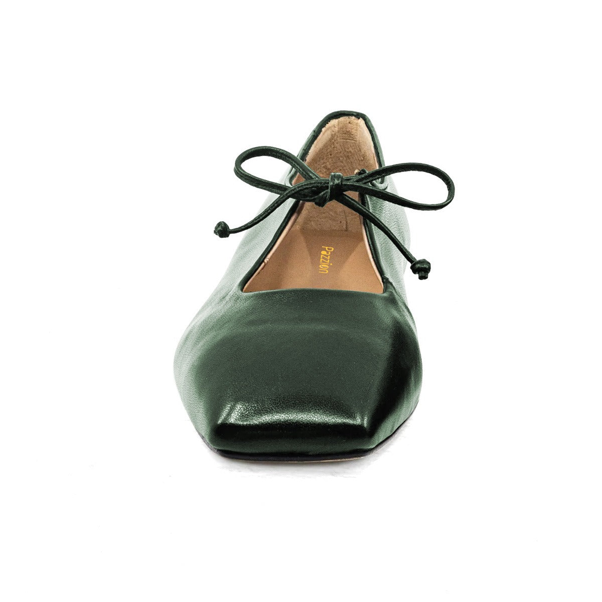 Vegan Leather Square Toe Lace Up Metallic Green Mary Jane Flats