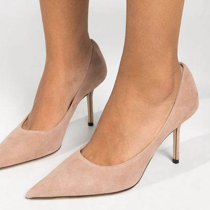 Women's Nude Vegan Suede Stiletto Heels Pointed Toe Office Pumps