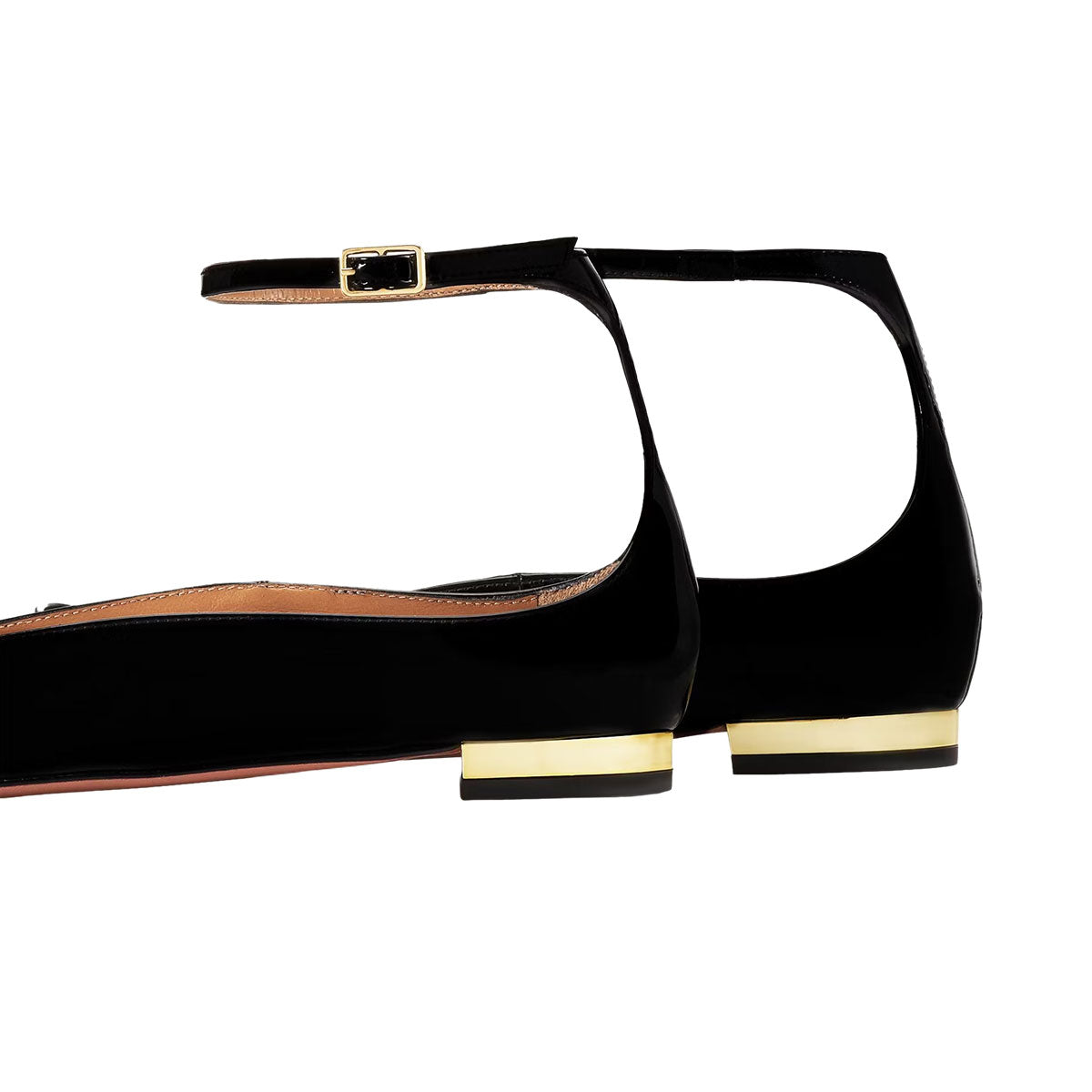 Classy Black Patent Leather Buckle Ankle Strap Pointed Toe Flats