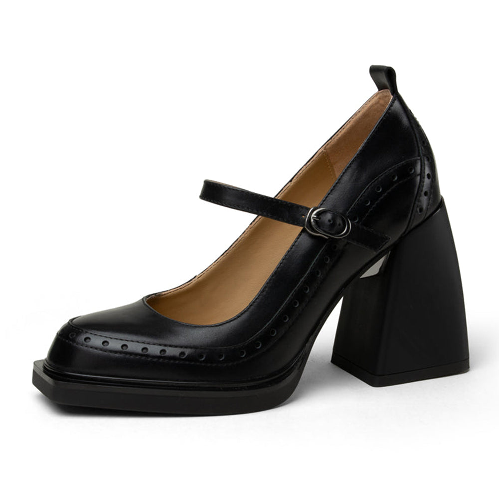 Black Vegan Leather Closed Toe 4'' Chunky Heel Platform Loafers