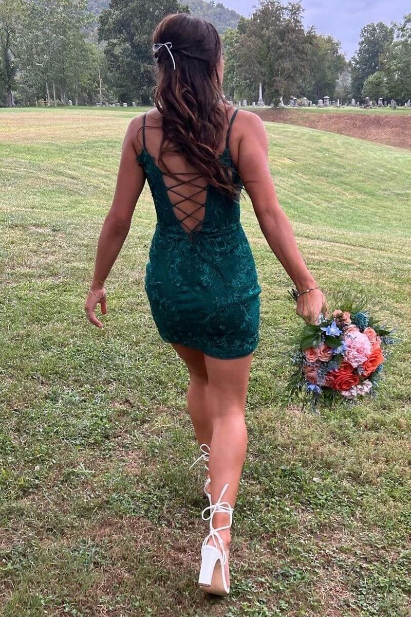 Dark Green Lace Cocktail Dress Semi Formal Dresses Short