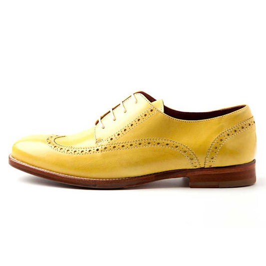 Vibrant Yellow Round Toe Brogues Flats Lace-Up Women's Oxfords