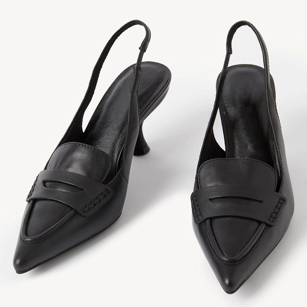 Black Pointed Toe Loafers Kitten Heels Slingback Pumps for Women
