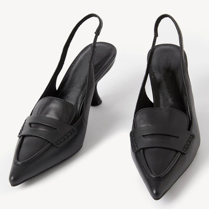 Black Pointed Toe Loafers Kitten Heels Slingback Pumps for Women