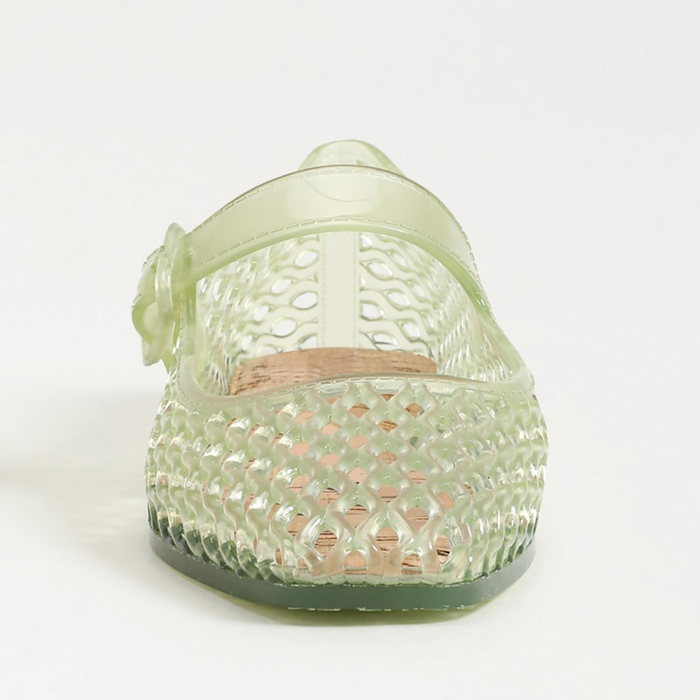 Light Green Square Toe Hollow Out PVC Flats with Buckle Strap