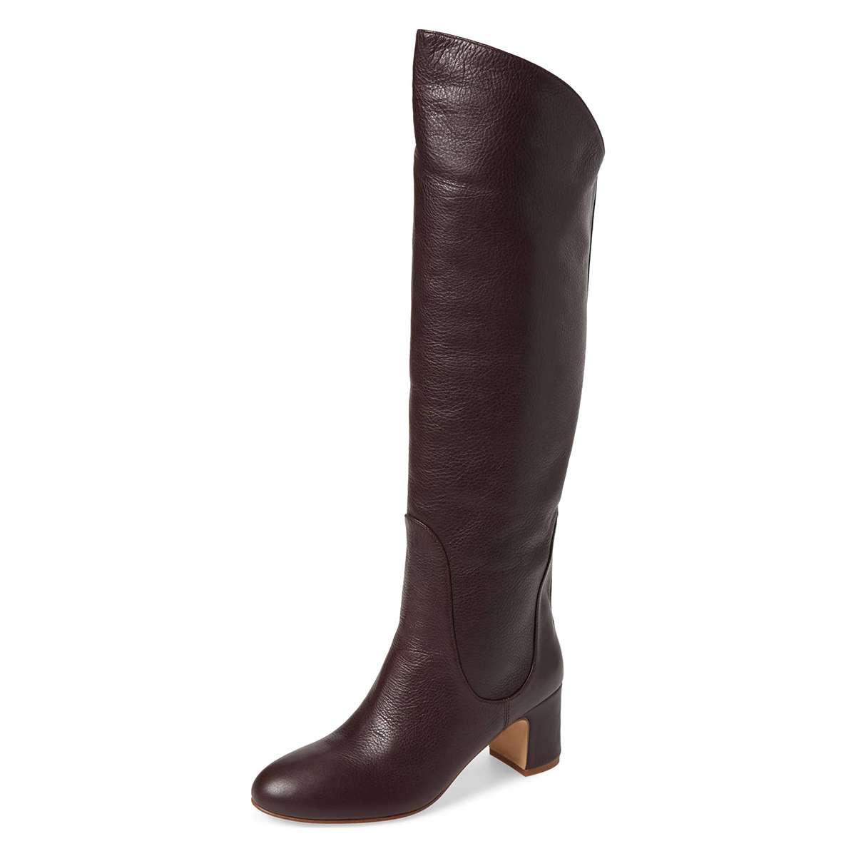 Women's Dark Brown Round Toe Block Heel Knee High Boots