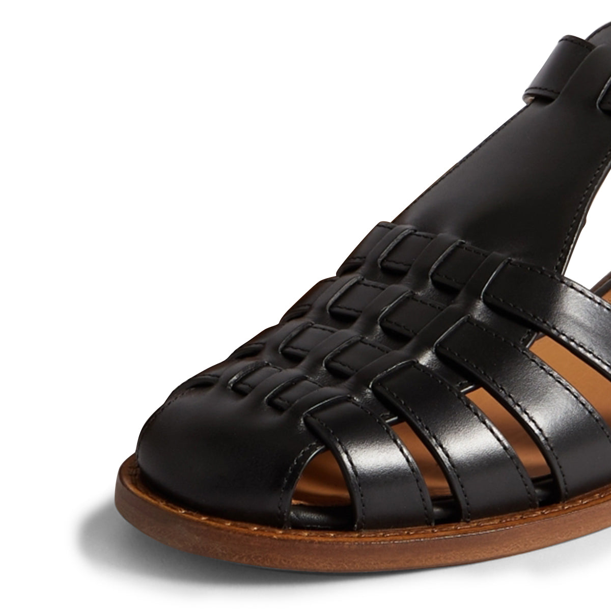 Black Woven Round-Toe Cut Out Women's Sandals with Buckled Ankle Strap