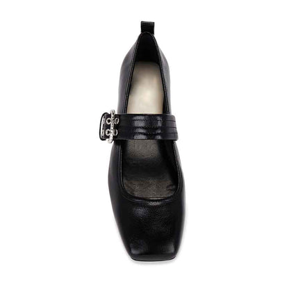 Black Vegan Leather Round Toe Slip-On Mary Jane Flats