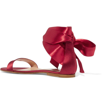 Women's Red Open Toe Strappy Sandals Comfortable Flats