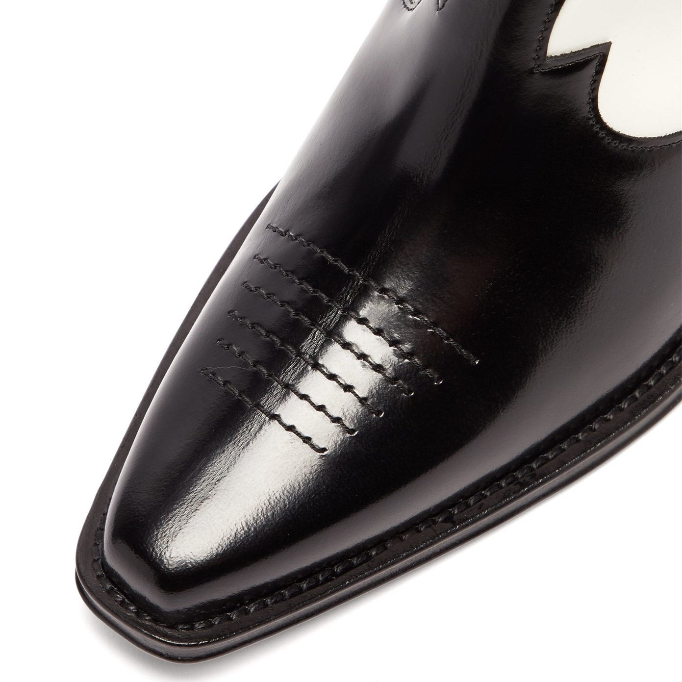 Black and White Snip Toe Zipper Block Heel Cowgirl Ankle Boots