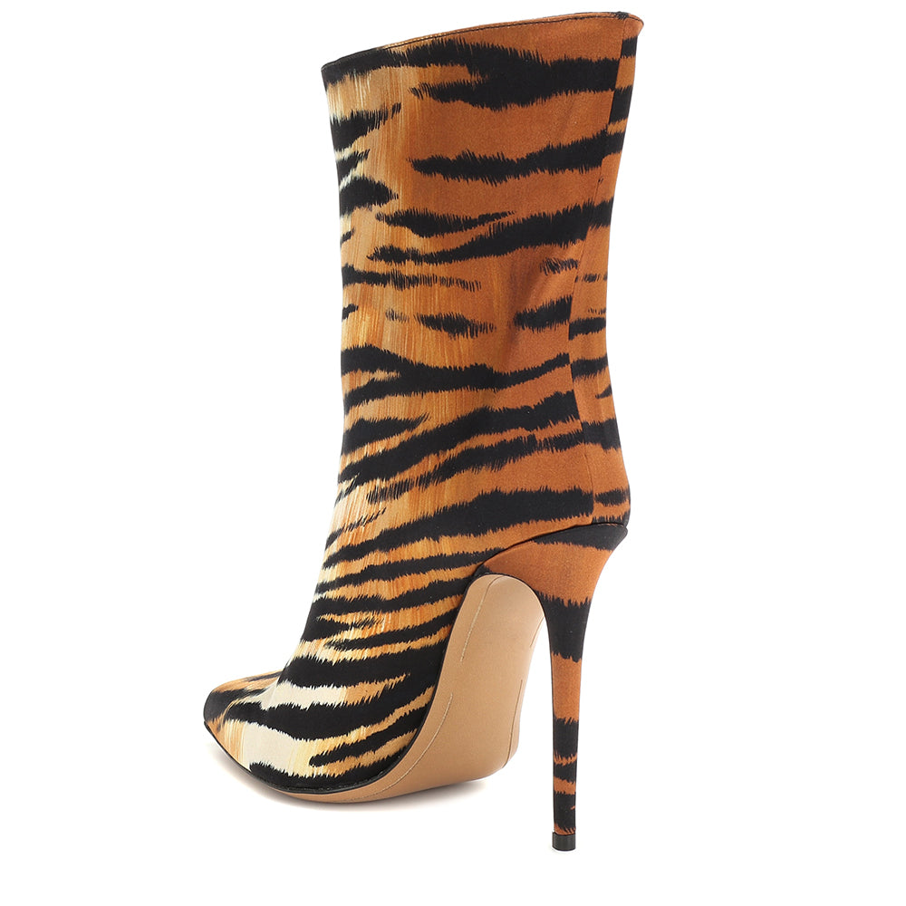Women's Tiger Print Stiletto Heel Ankle Boots