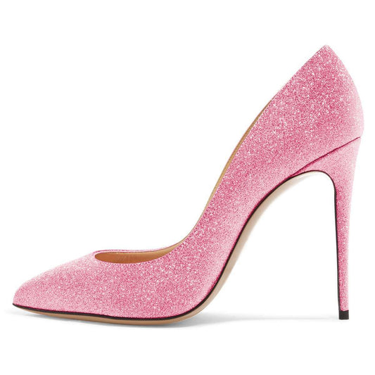 Women's Cute Glitter Shoes Stiletto Heel Pointed Toe Pink Pumps
