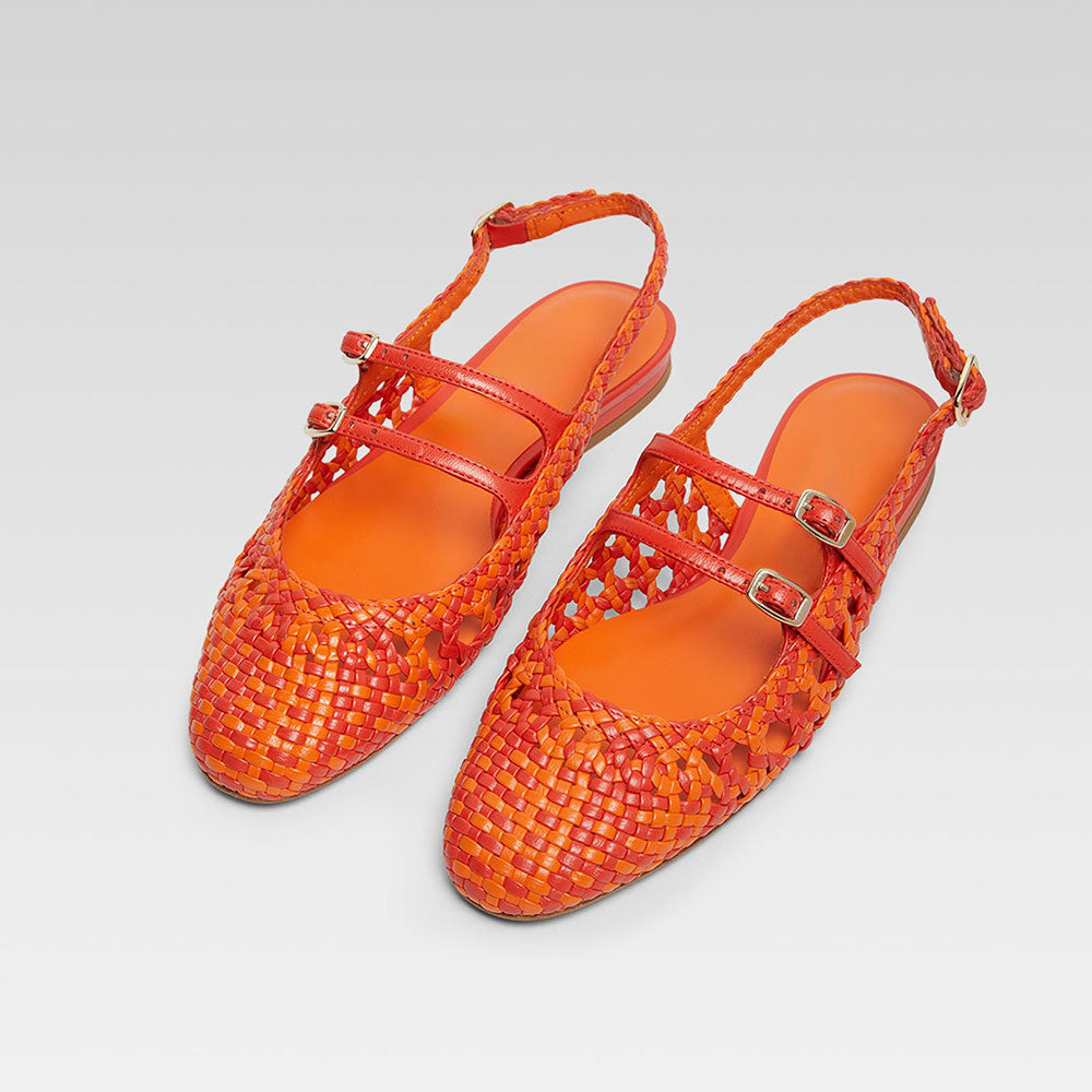 Stylish Orange Woven Round Toe Slingback Flats for Women