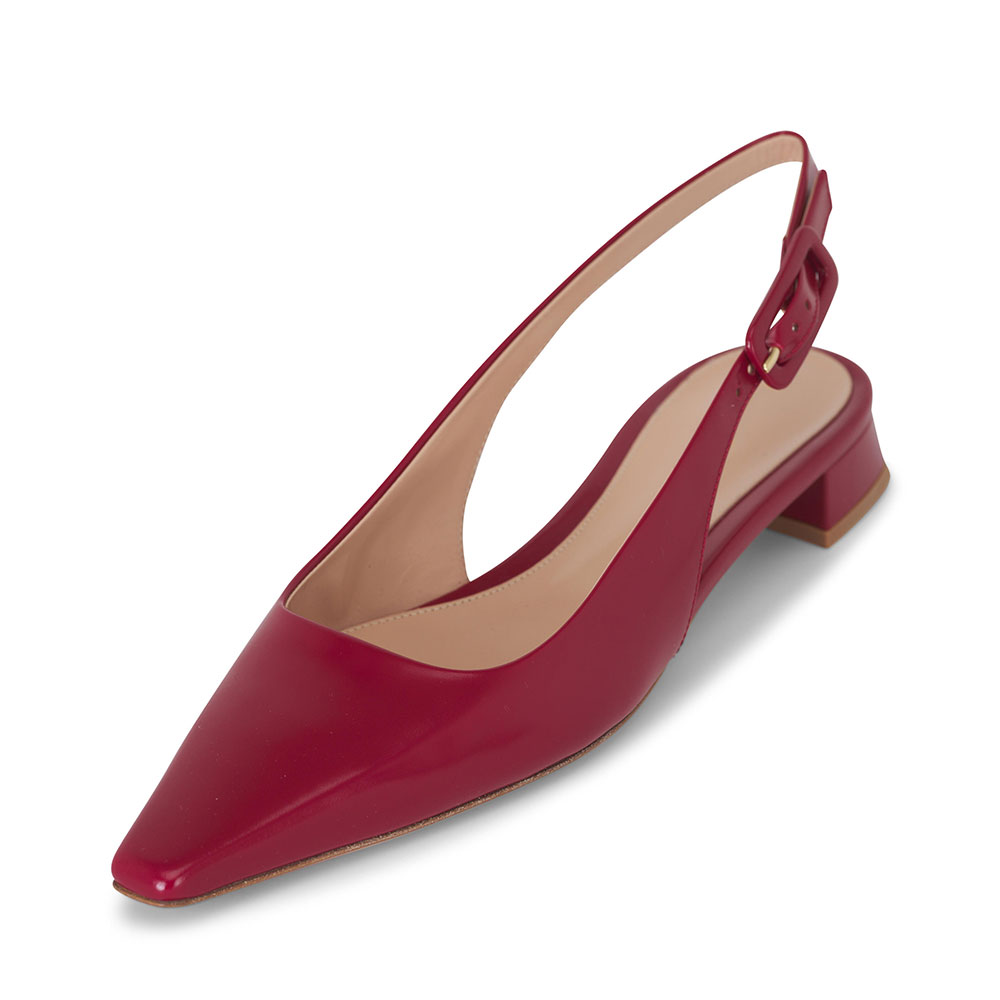 Women's Square Pointed Toe Buckle Slingback Pumps Heels in Red