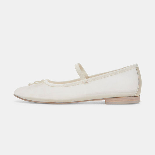 FSJ Comfortable White Mesh Round Toe Bow Decor Ballet Flats