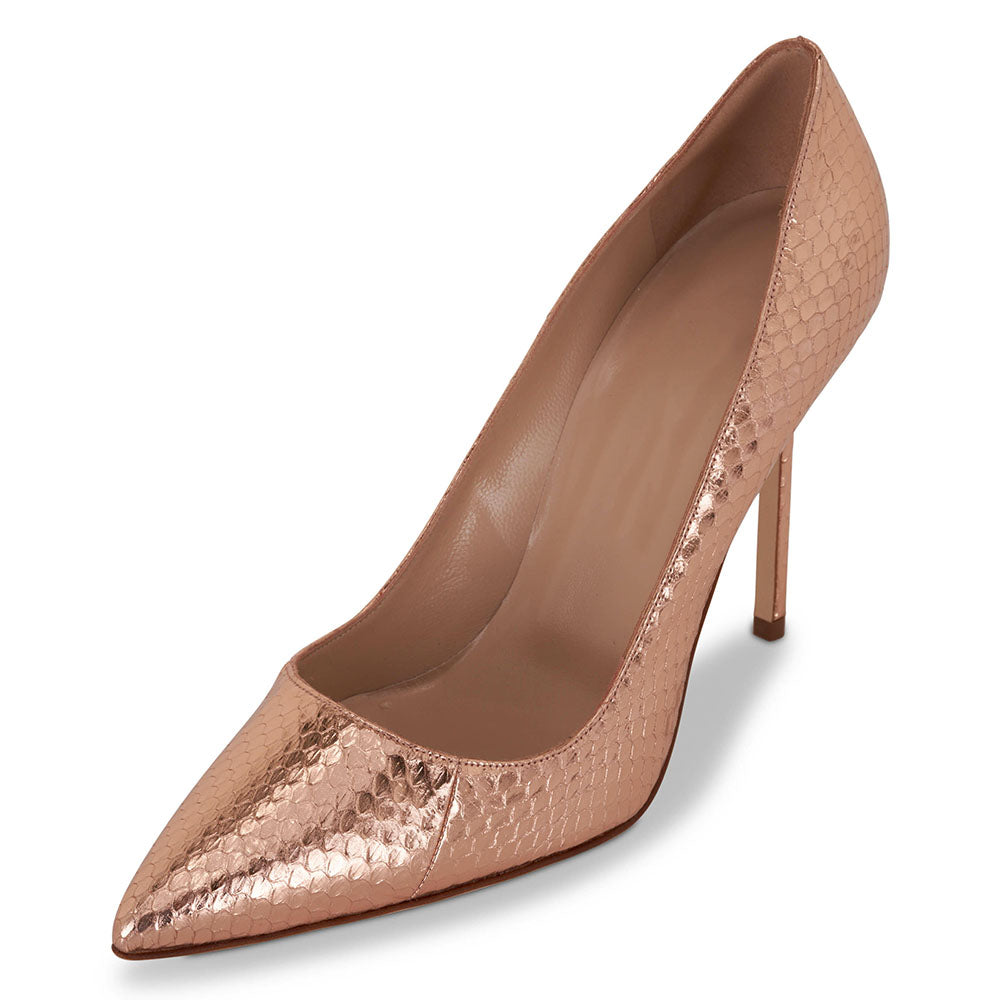 Women's Rose Gold Pointy Toe Copper Embossed Pumps Shoes