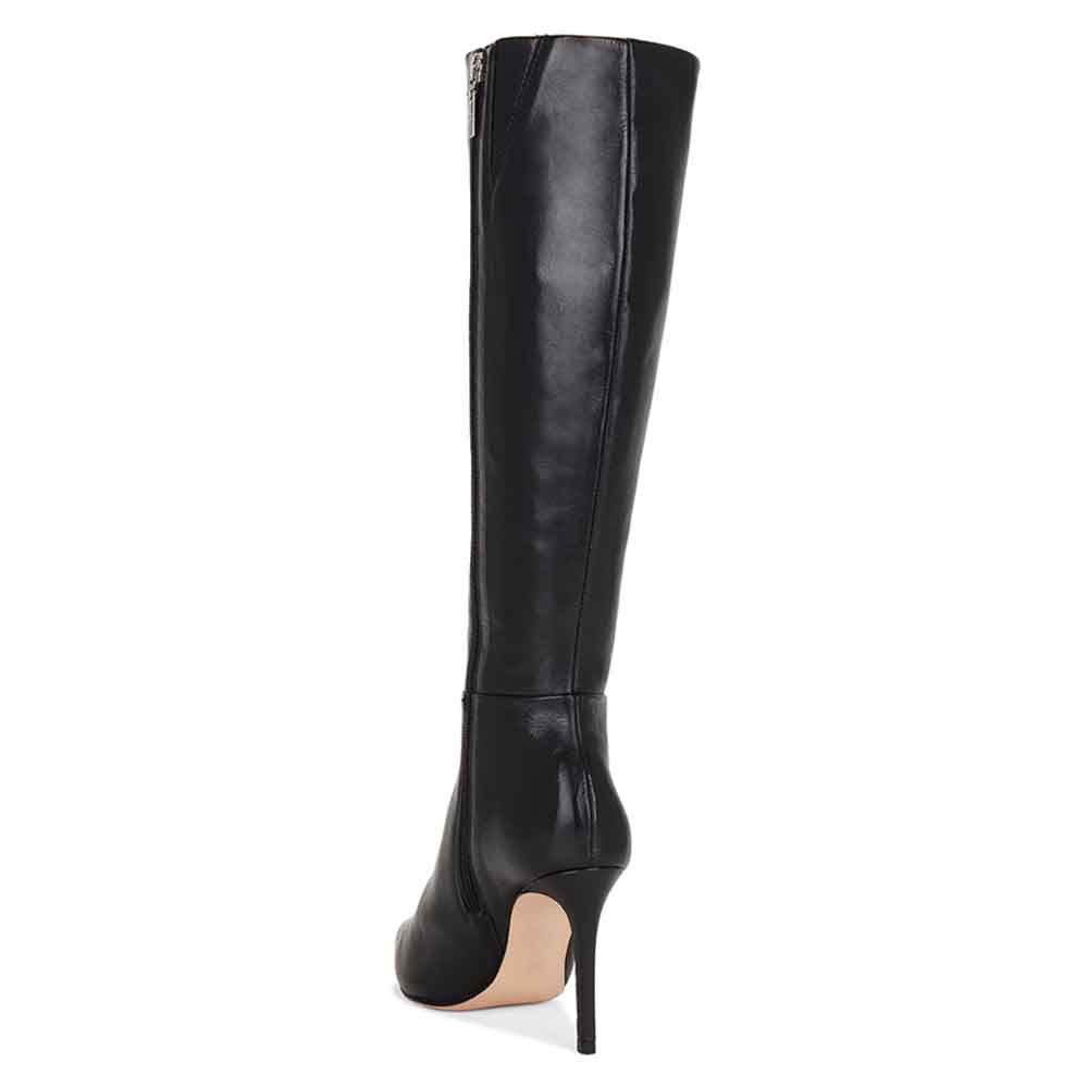Black Pointed Toe Stiletto Heel Side-Zip Knee High Boots