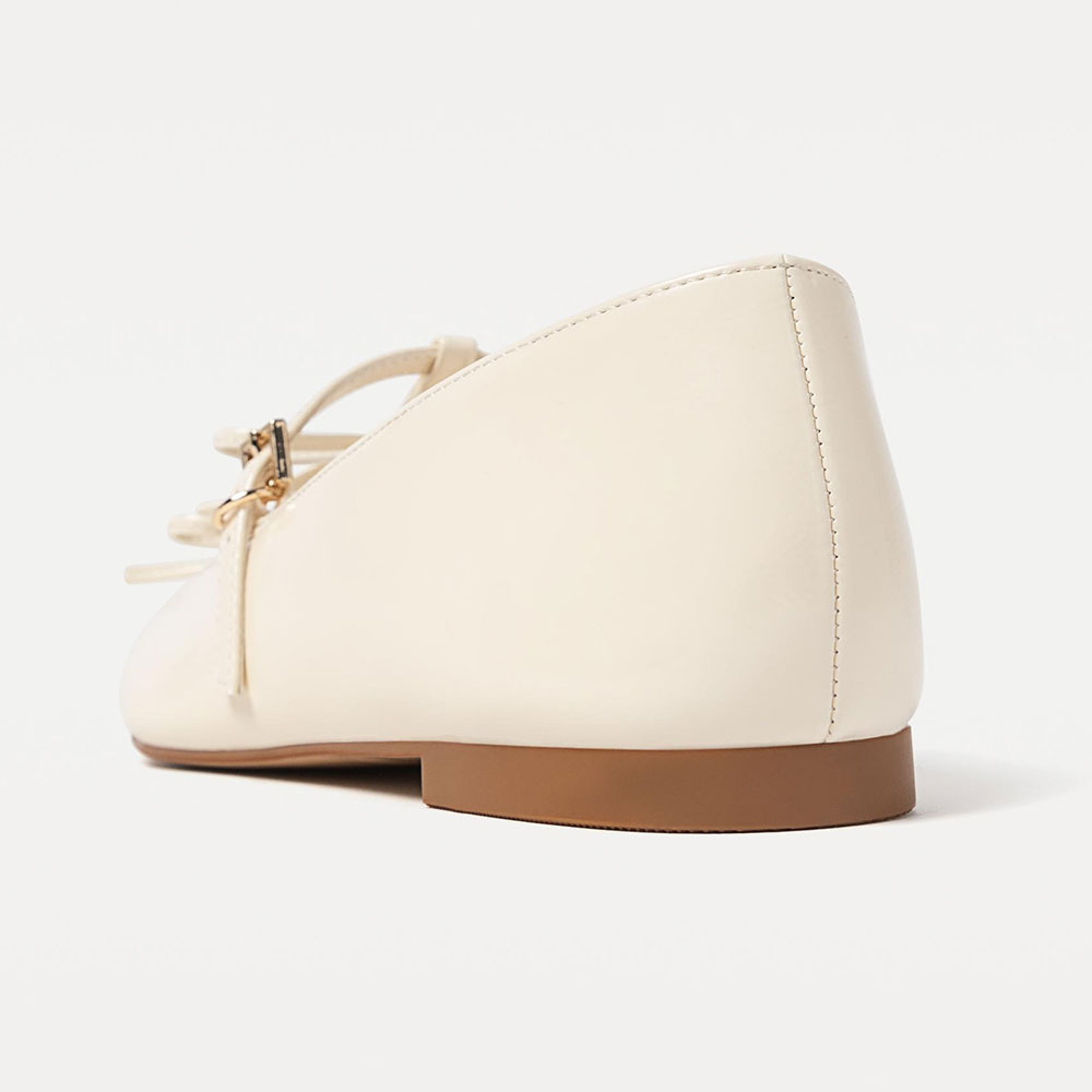 FSJ Ivory Bow Decor Buckle Strap Elegant Pointed Toe Flats