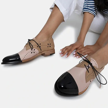 Multicolor Round Toe Flats Classic Cutout Lace Up Women's Oxfords