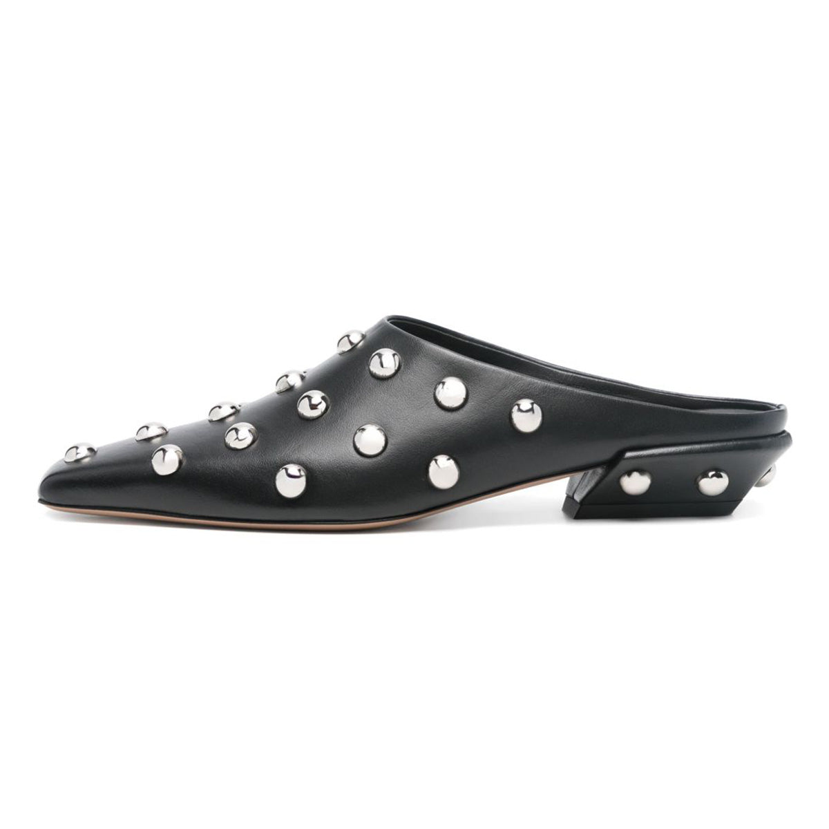 Women's Studded Square Toe Slip On Black Block Heel Mules Shoes