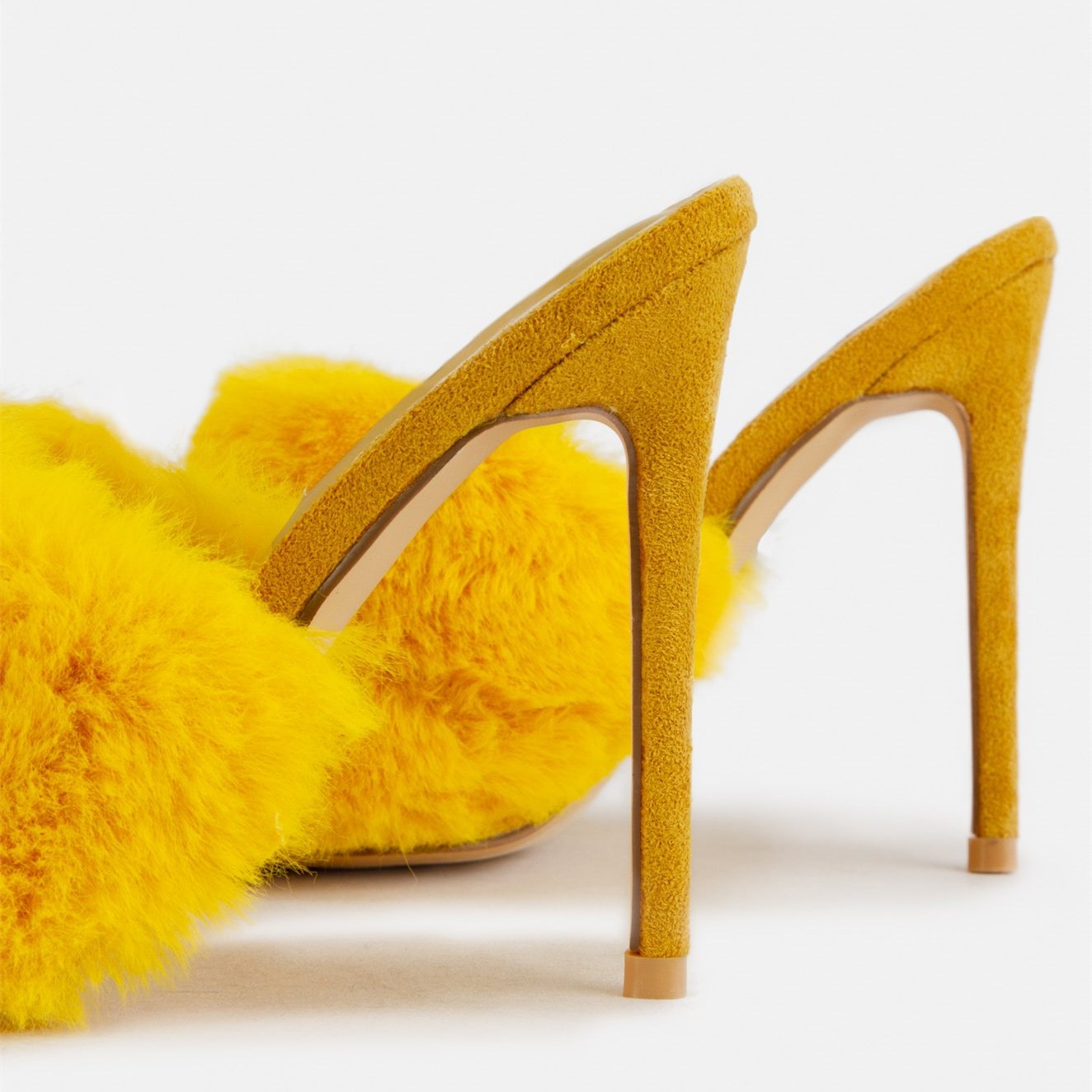 Yellow Peep Toe Stiletto Heel Faux Fur Trending Mules Shoes