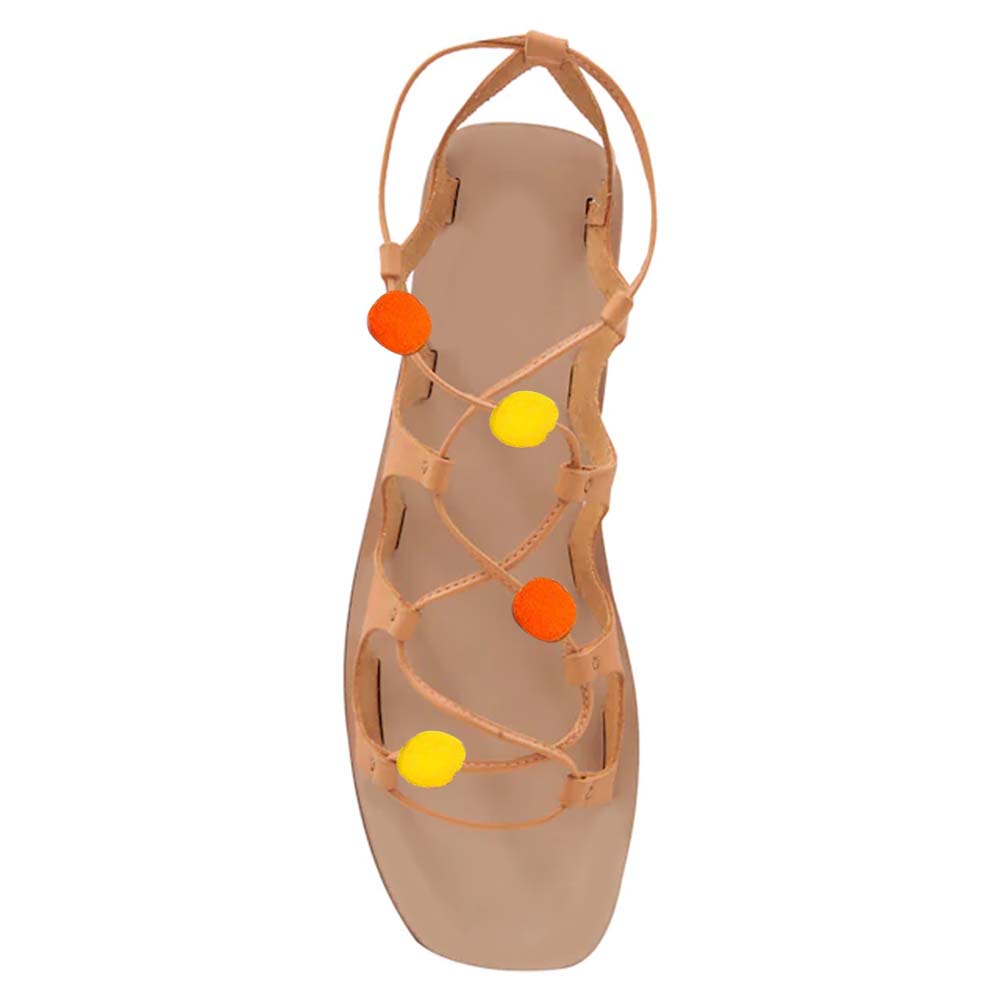 Multicolor  Gladiator Sandals Hallow Lace Up Ankle Strap Flats Sandals