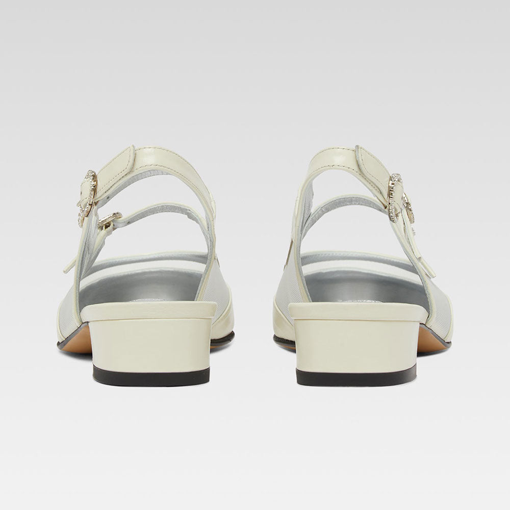 White Mesh Rhinestone Buckle Straps Mary Jane Flats with Slingback