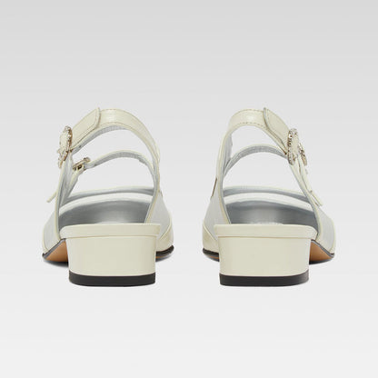 White Mesh Rhinestone Buckle Straps Mary Jane Flats with Slingback