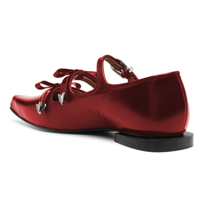 Fashion Pointed Toe Knot-Bow Red Casual Flats for Women
