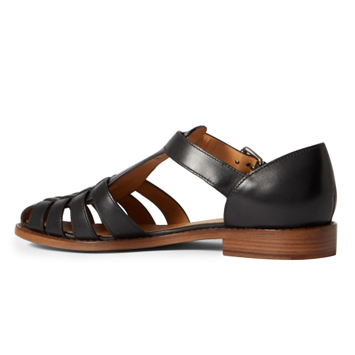 Black Woven Round-Toe Cut Out Women's Sandals with Buckled Ankle Strap