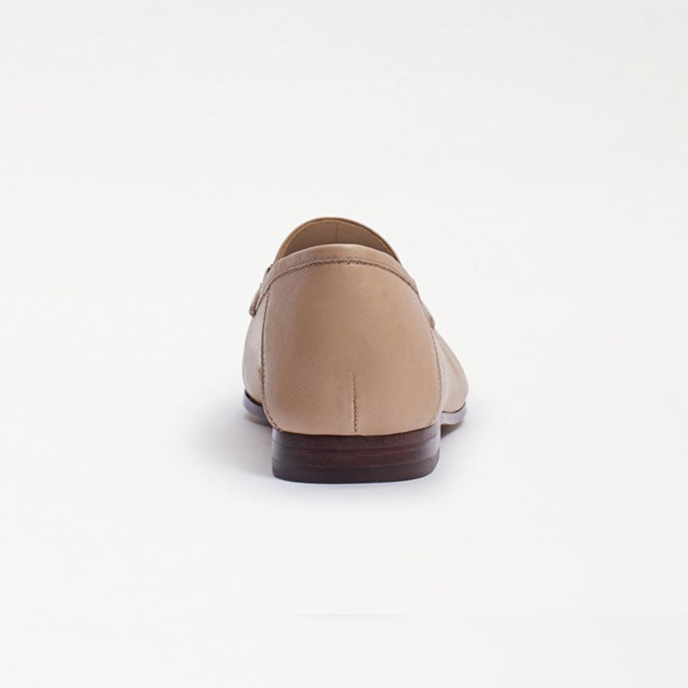 Nude Vegan Leather Flat Loafers with Rhinestone Decor