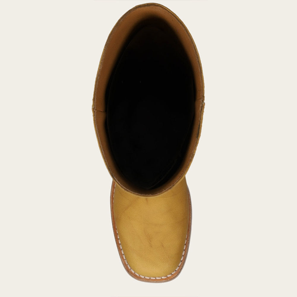 Yellow Pull-On Square Toe Block Heel Mid Calf Boots for Women