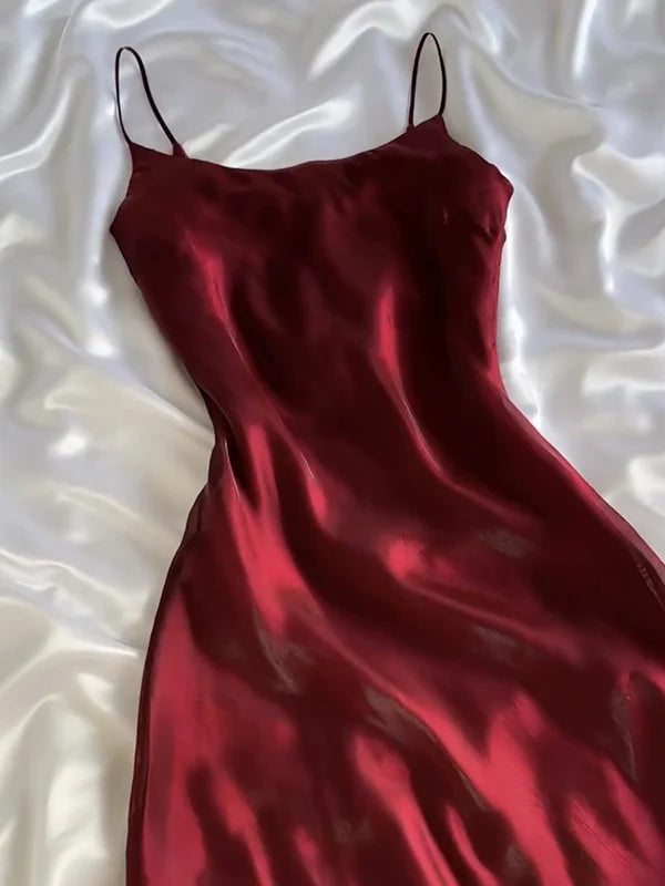 Vintage Burgundy Chiffon Prom Dress Sheath Spaghetti Strap Evening Dress Long Formal Dress TP4679