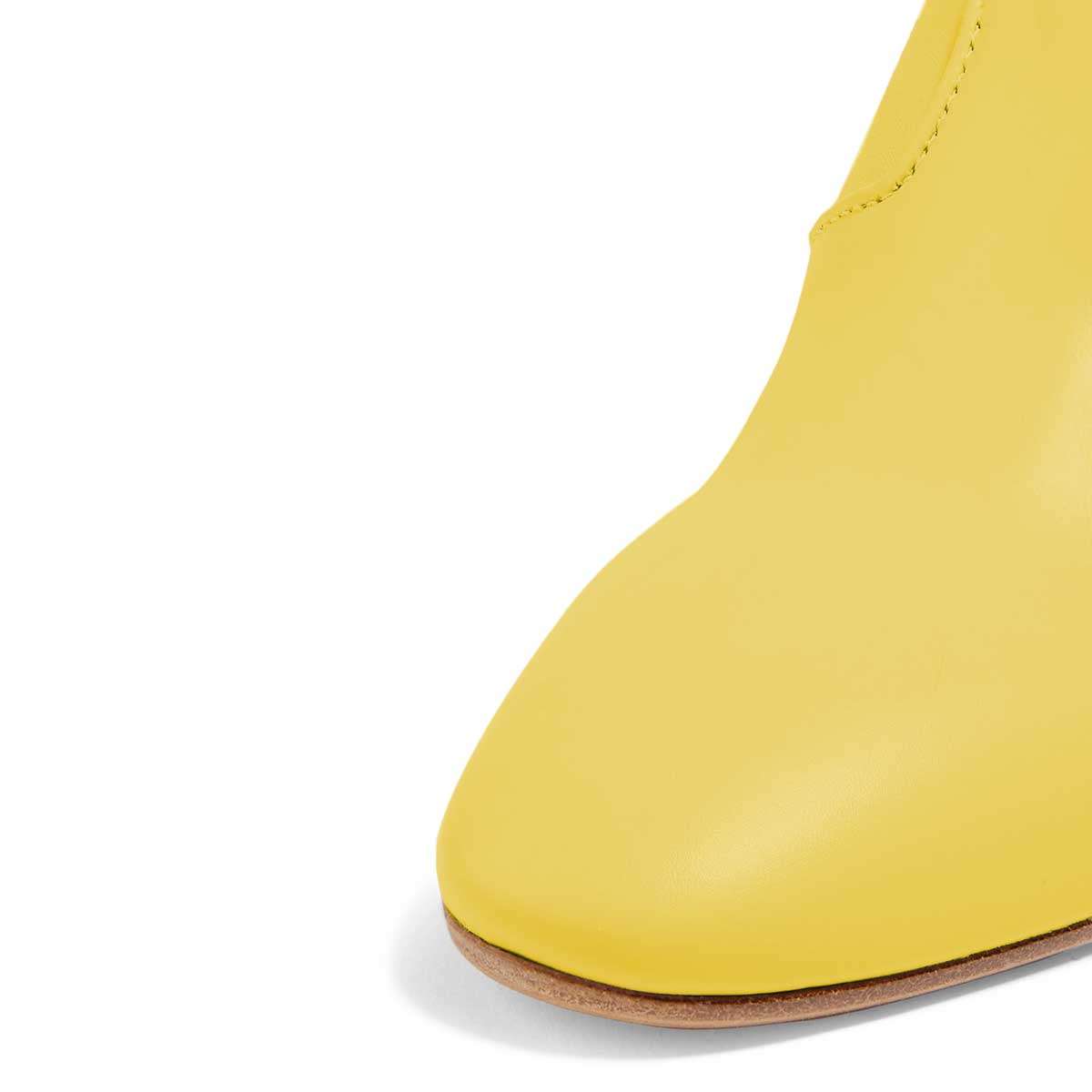 Yellow Chunky Heel Side Zipper Ankle Boots for Women