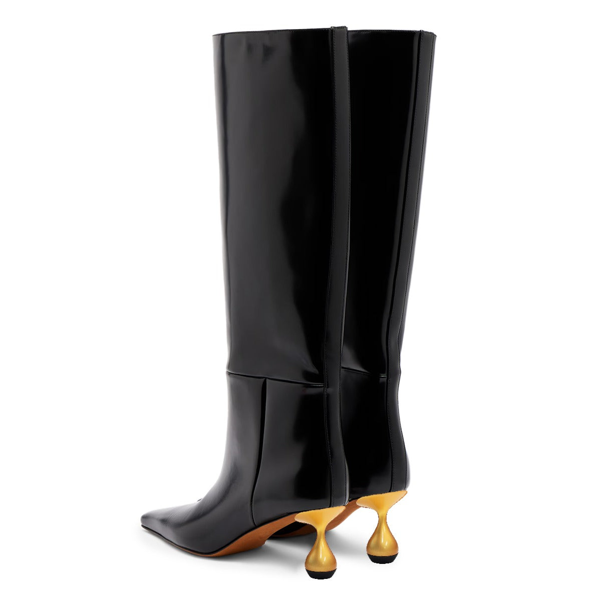 Black Square Toe Sculptural Heel Knee High Boots for Women