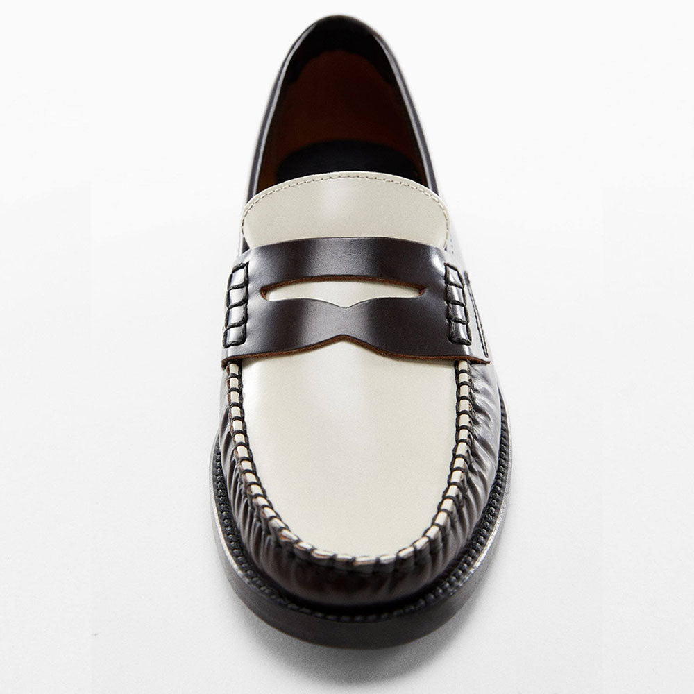 Black & White Round Toe Flat Slip-On Penny Loafers for Women