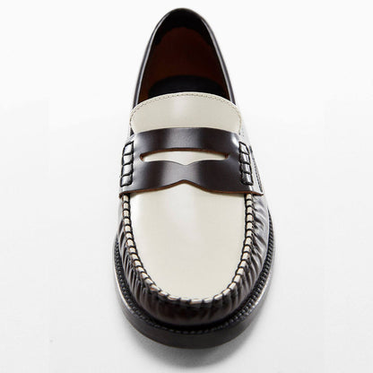 Black & White Round Toe Flat Slip-On Penny Loafers for Women