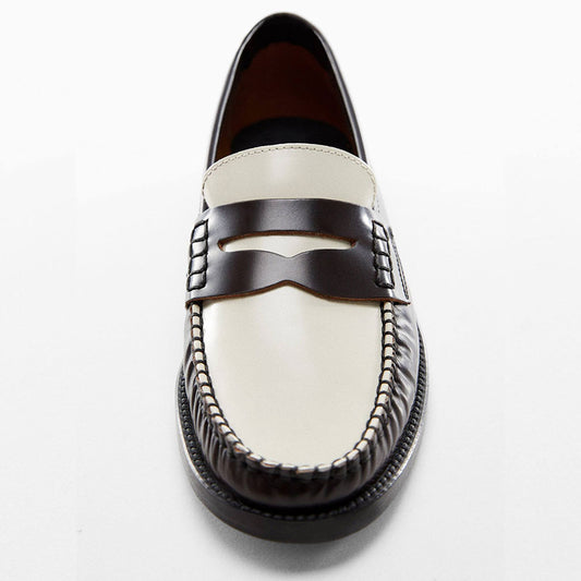 Black & White Round Toe Flat Slip-On Penny Loafers for Women