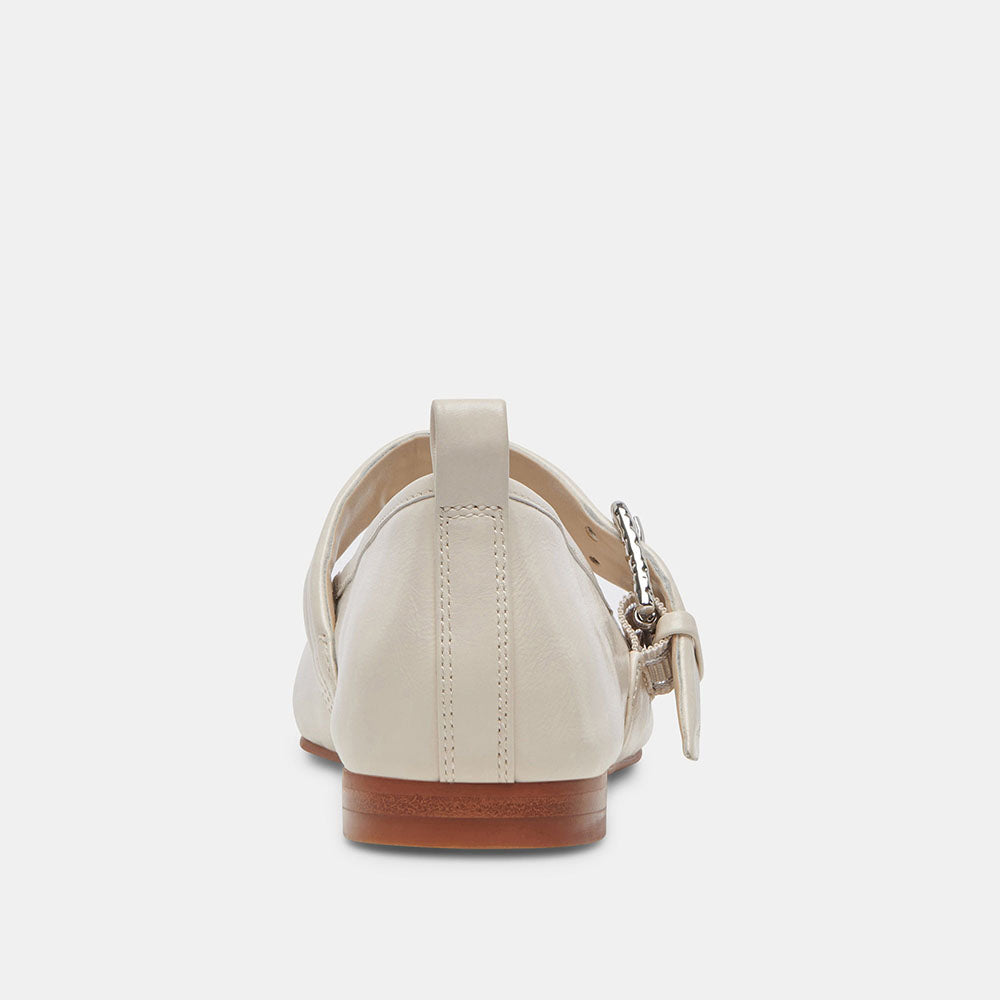 Ivory Patent Leather Square Toe Mary Jane Ballet Flats with Buckle