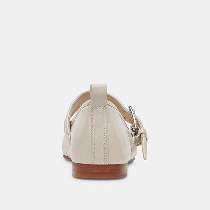 Ivory Patent Leather Square Toe Mary Jane Ballet Flats with Buckle