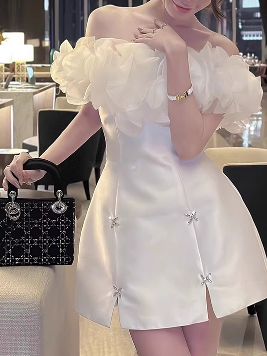 Elegant White Off-the-shoulder Beading Design A-line Party Dress Homecoming Dress TP3850