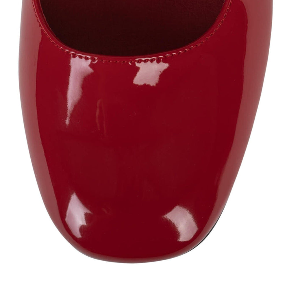 Red Patent Leather Closed Toe Chunky Heel Buckled Strappy Loafers