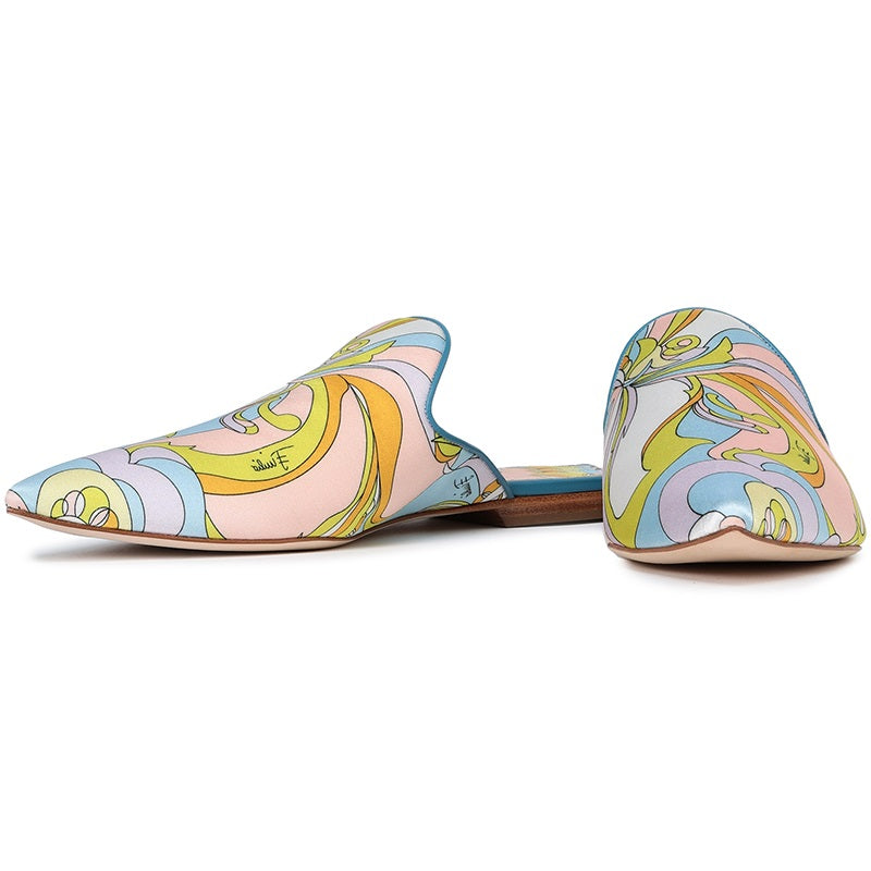 Multicolor Cartoon Print Flat Mule Loafers for Women